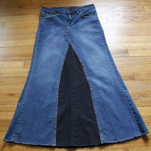Upcycled Denim Jean Skirt with Painted Flowers